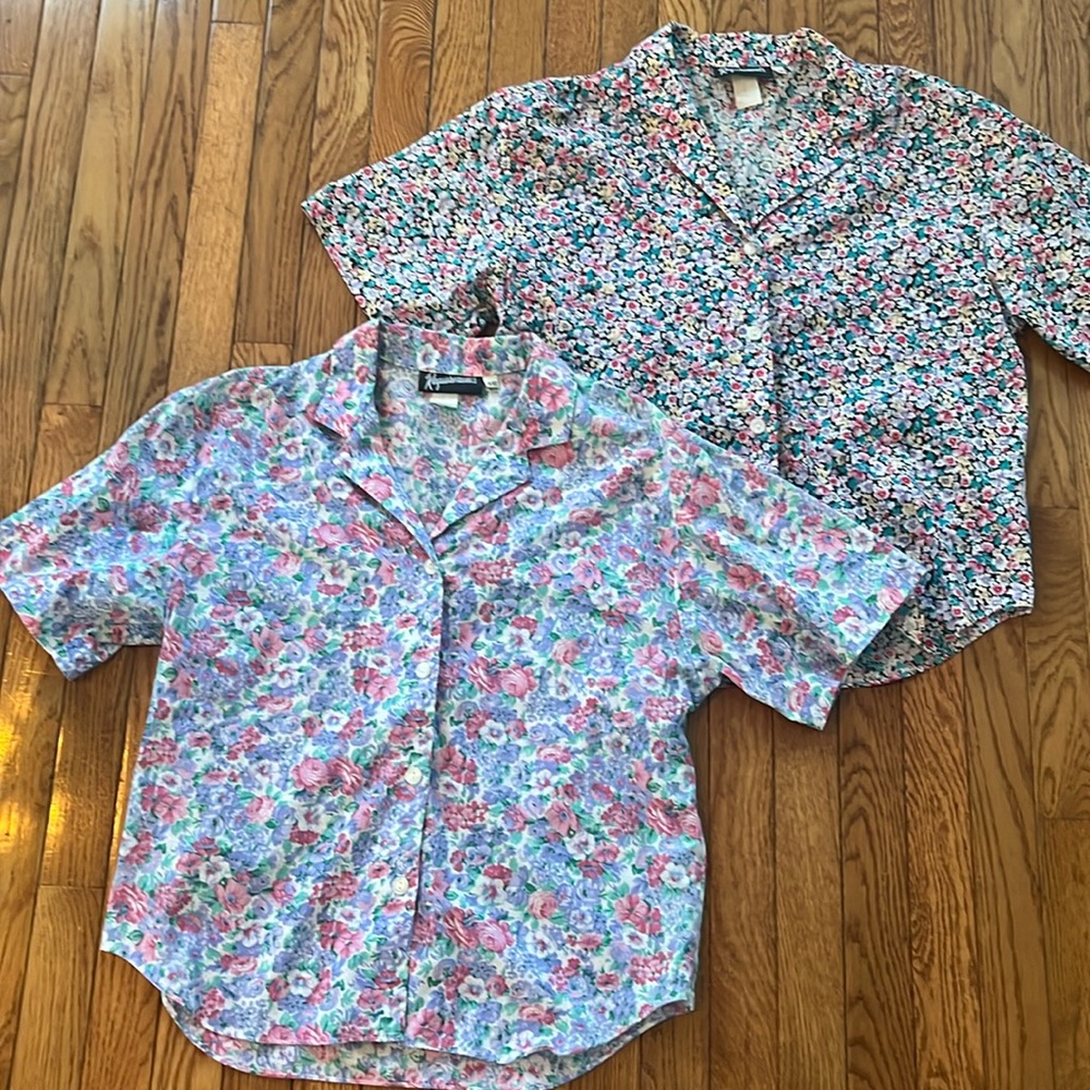 Vintage Button Down Floral Shirts Requirements 80s 90s Pastel‎ Grannycore Summer